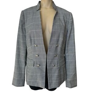 White House Black Market Blazer Jacket Women's Size 10‎ Gray Houndstooth Plaid